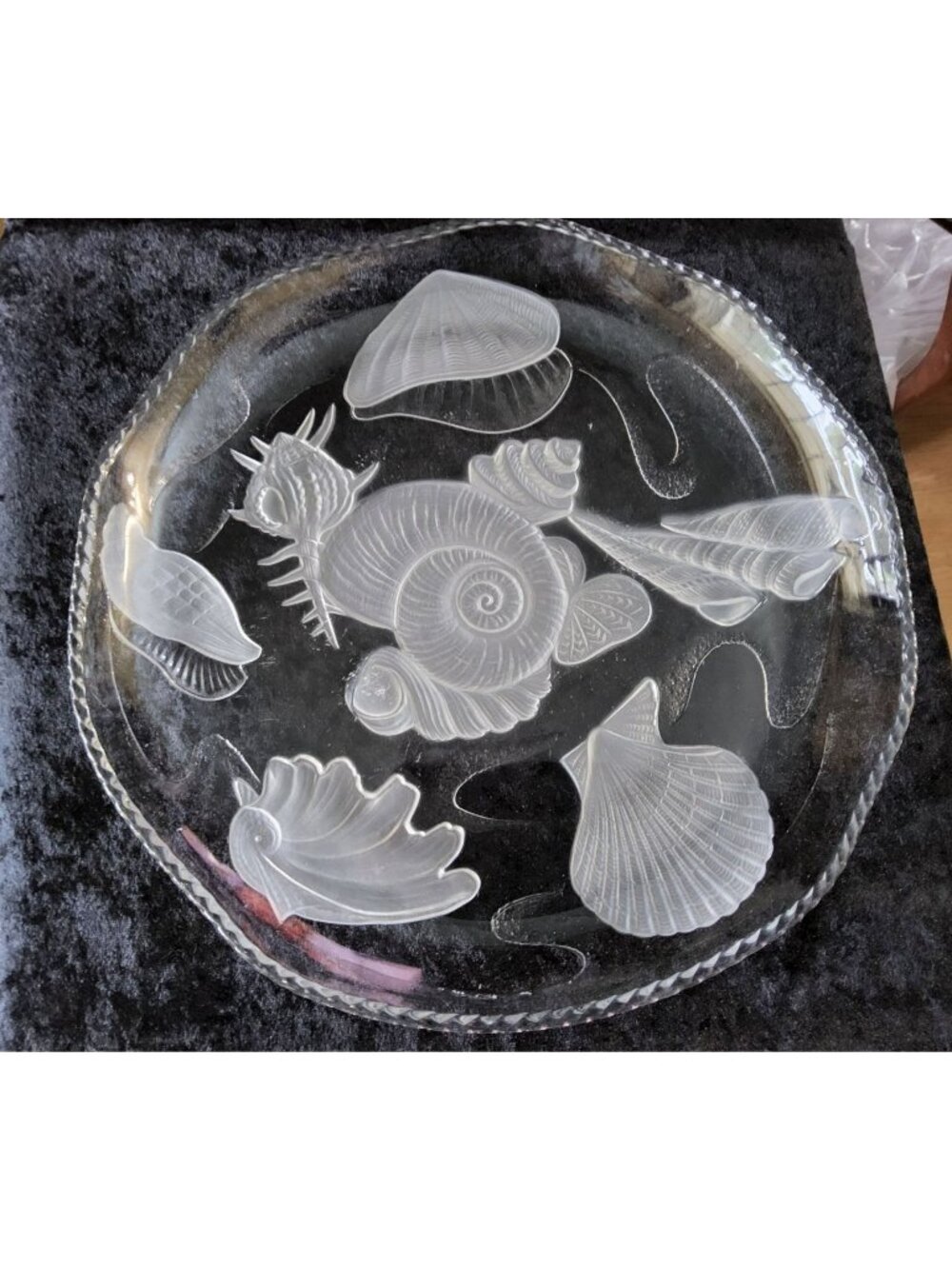 Vintage Frosted Etched Nautilus Serving Platter 14" Diameter